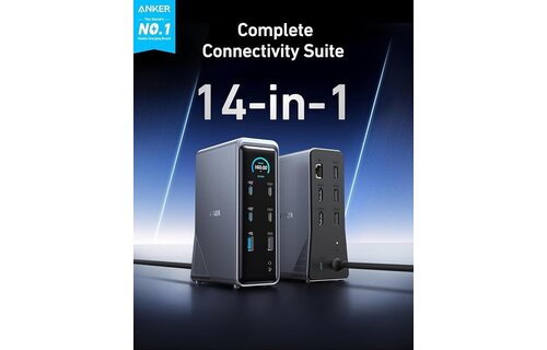Anker Prime Charging Docking Station, 14 in 1, Dual Display, 160W - Black
