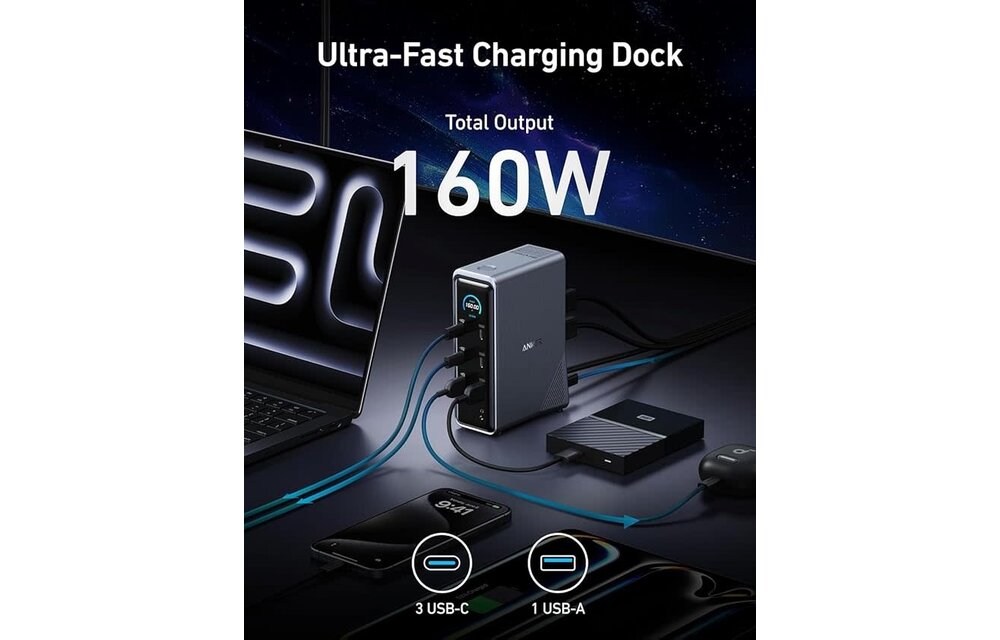 Anker Prime Charging Docking Station, 14 in 1, Dual Display, 160W - Black
