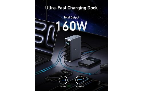 Anker Prime Charging Docking Station, 14 in 1, Dual Display, 160W - Black