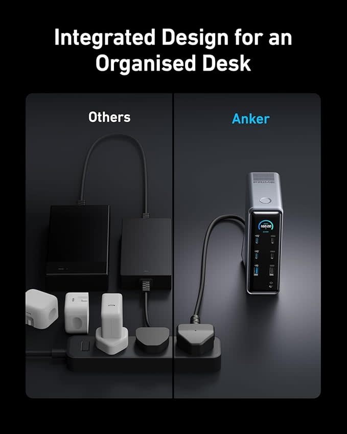 Anker Prime Charging Docking Station, 14 in 1, Dual Display, 160W - Black
