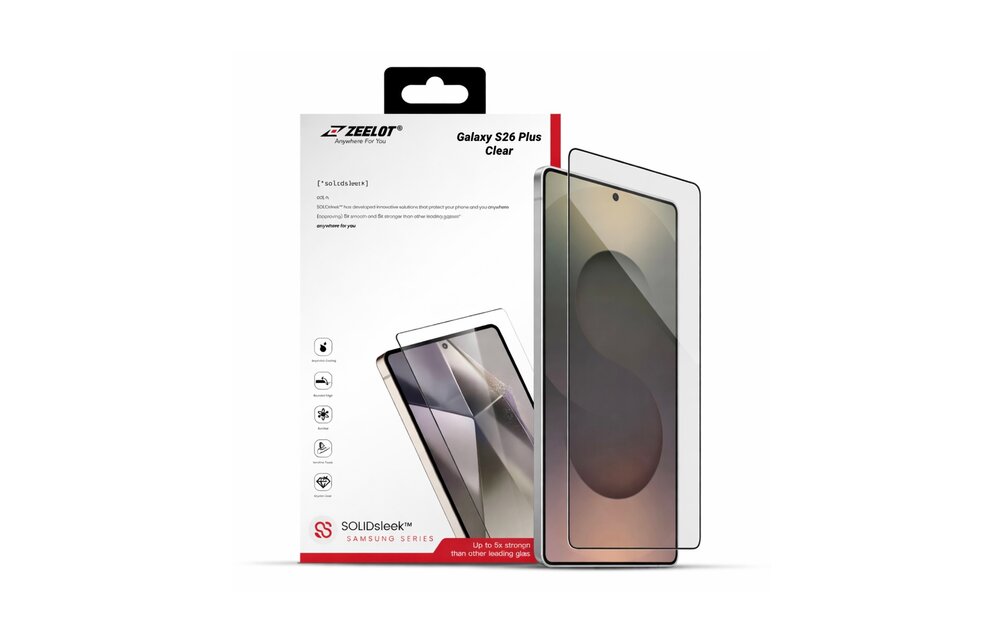 ZEELOT SOLIDsleek 2.5D Tempered Glass Screen Protector with EasyFit Installation Kit for Samsung Galaxy S26 Plus - Clear