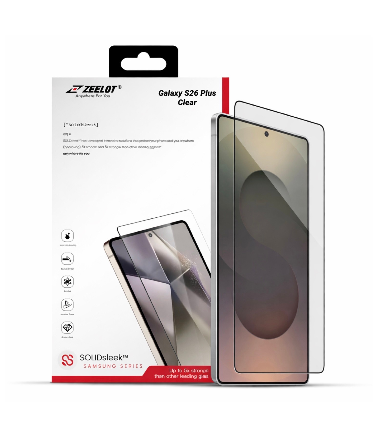 ZEELOT SOLIDsleek 2.5D Tempered Glass Screen Protector with EasyFit Installation Kit for Samsung Galaxy S26 Plus - Clear