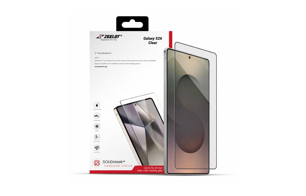 ZEELOT SOLIDsleek  2.5D Tempered Glass Screen Protector with EasyFit Installation Kit for Samsung Galaxy S26 - Clear