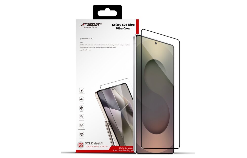ZEELOT SOLIDsleek 2.5D Tempered Glass Screen Protector with EasyFit Installation Kit for Samsung Galaxy S26 Ultra - Ultra Clear