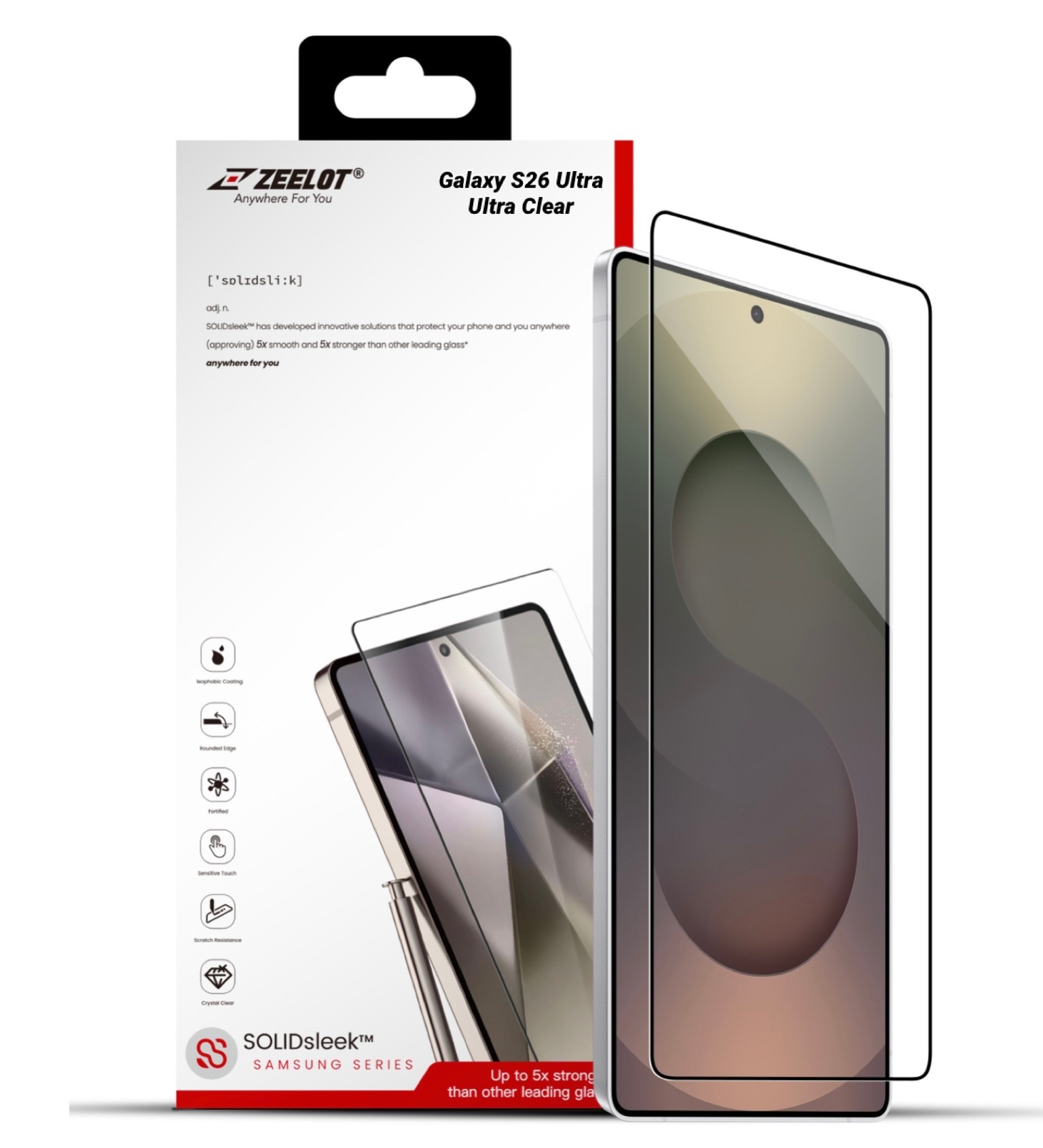 ZEELOT SOLIDsleek 2.5D Tempered Glass Screen Protector with EasyFit Installation Kit for Samsung Galaxy S26 Ultra - Ultra Clear