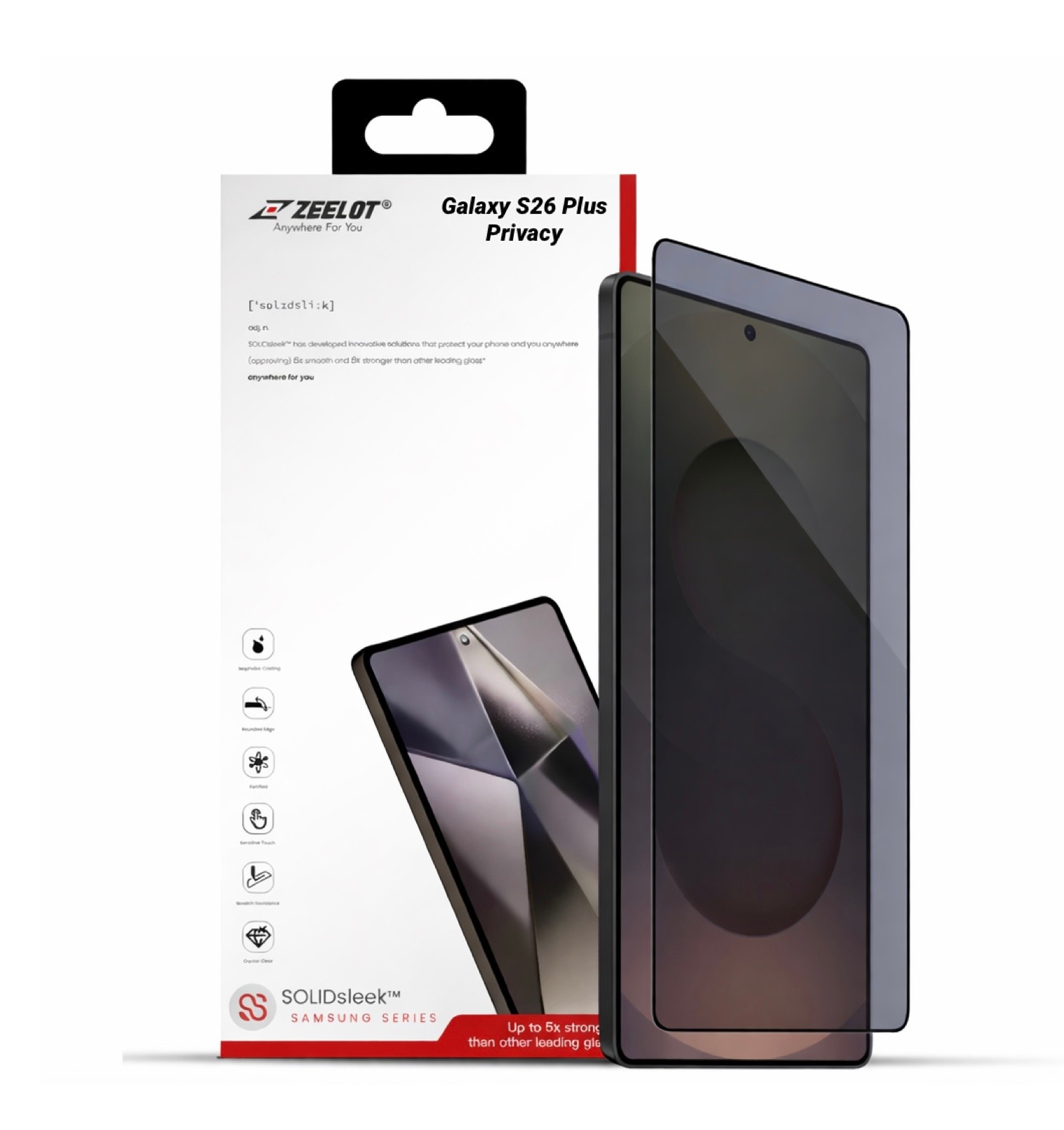 ZEELOT SOLIDsleek 2.5D 26 Degree Shadow Vue Tempered Glass Screen Protector with EasyFit Installation Kit for Samsung Galaxy S26 Plus - Privacy