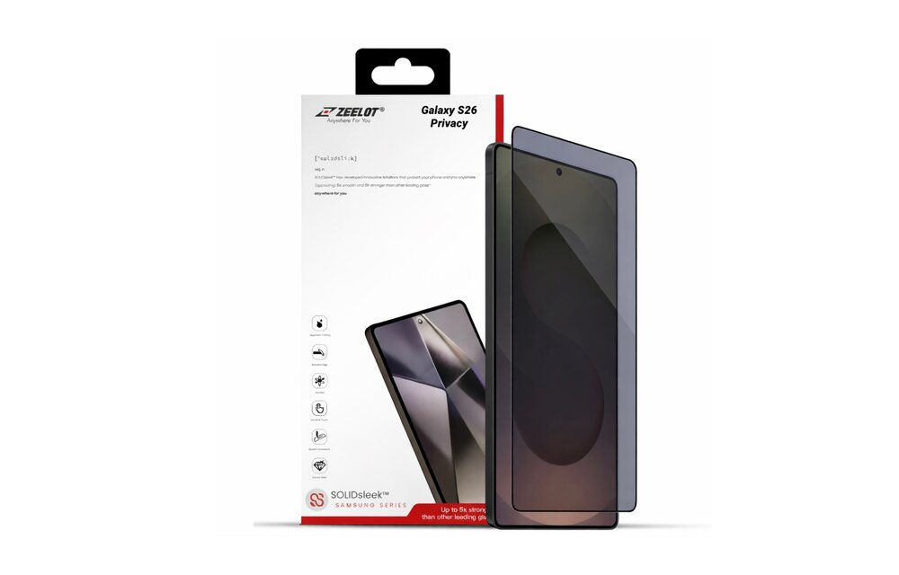 ZEELOT SOLIDsleek 2.5D 26 Degree Shadow Vue Tempered Glass Screen Protector with EasyFit Installation Kit for Samsung Galaxy S26 - Privacy