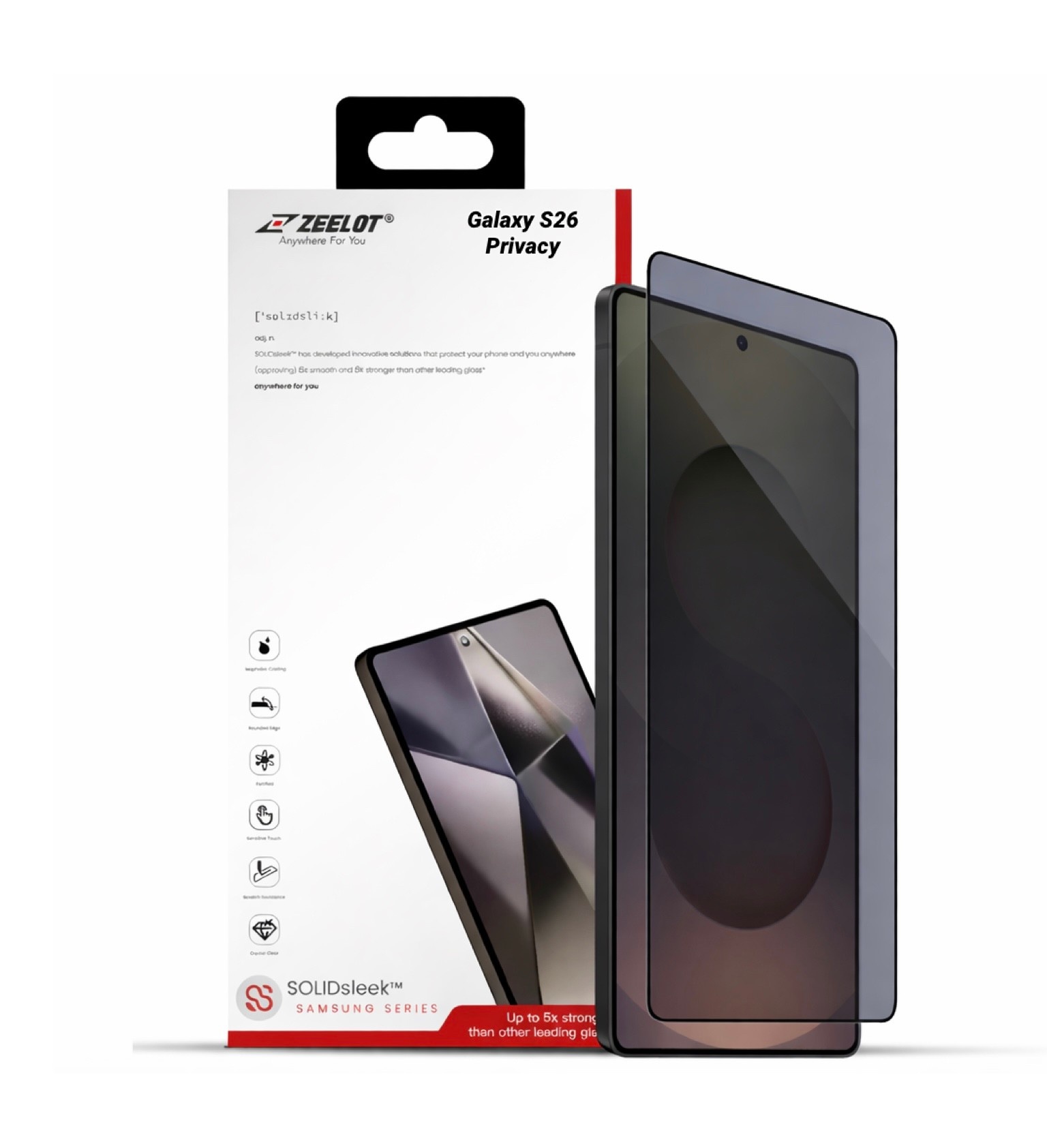 ZEELOT SOLIDsleek 2.5D 26 Degree Shadow Vue Tempered Glass Screen Protector with EasyFit Installation Kit for Samsung Galaxy S26 - Privacy