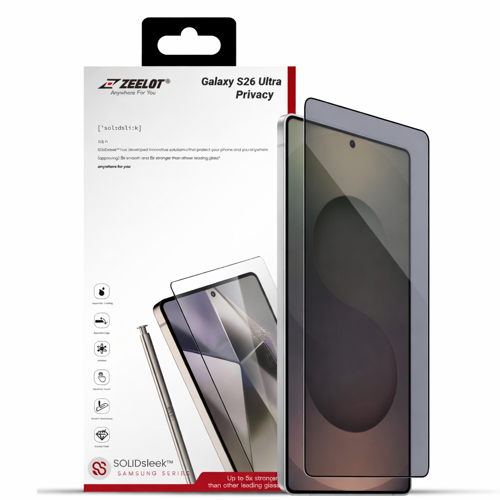 ZEELOT SOLIDsleek  2.5D 26 Degree Shadow Vue Tempered Glass Screen Protector with EasyFit Installation Kit for Samsung Galaxy S26 Ultra - Privacy