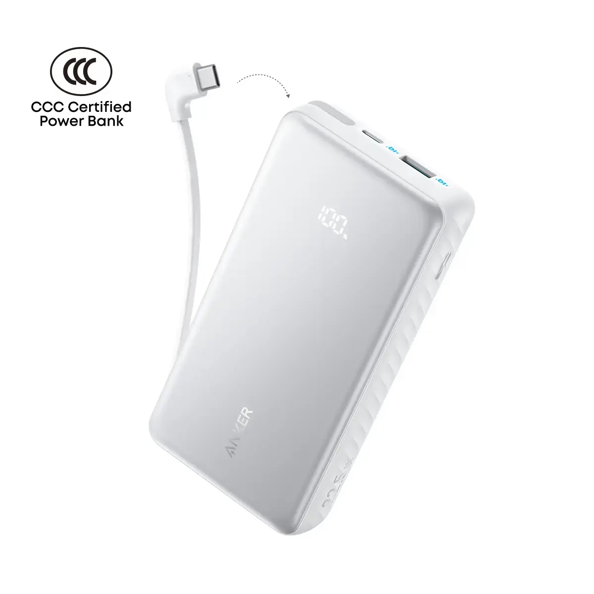 Anker Zolo Powerbank 20K 22.5W Fast Charging  with Built-in USB-C Cable 20'000mAh  - White
