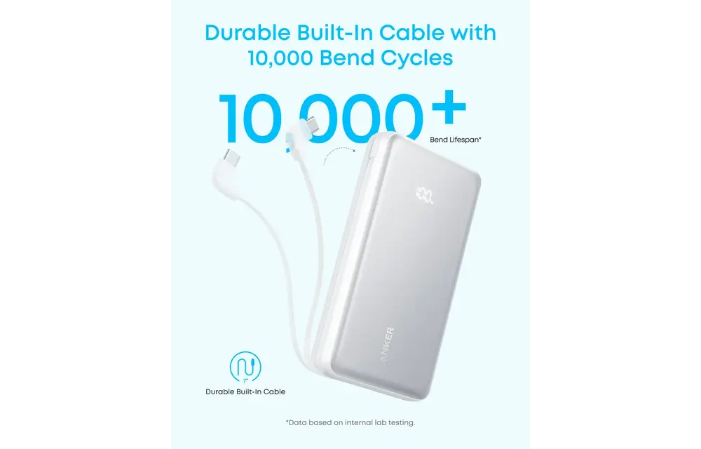 Anker Zolo Powerbank 20K 22.5W Fast Charging  with Built-in USB-C Cable 20'000mAh  - White