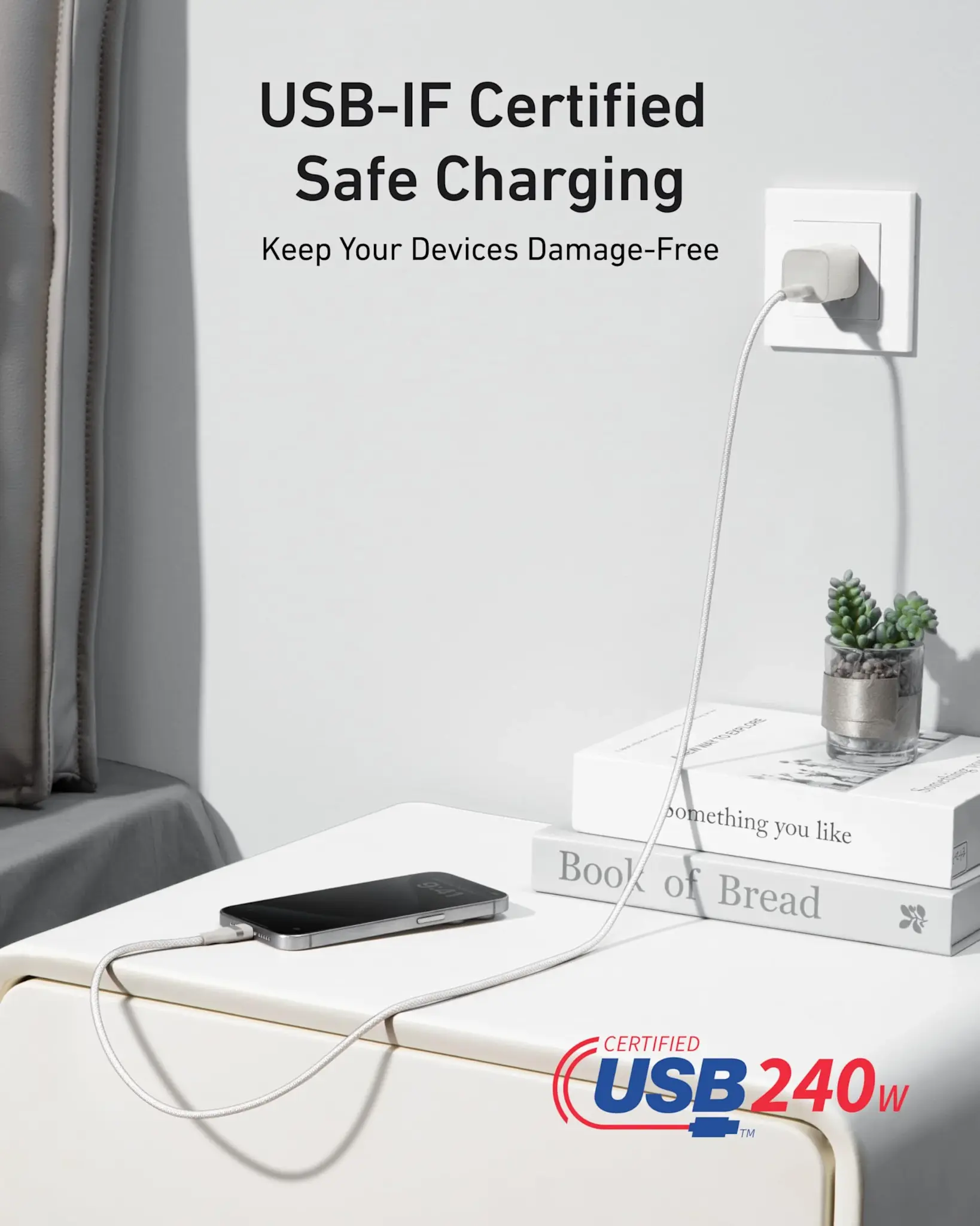 Anker USB-C to USB-C Cable 240W Upcycled Braided 6ft/1.8m - White