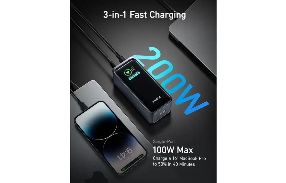 Anker Prime Multi Device Fast Charging Power Bank 3-Port 20,000mAh 200W - Black