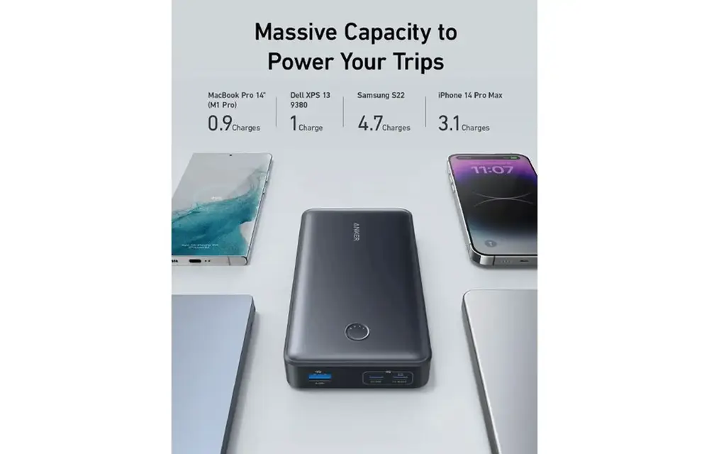 Anker 537 Power Bank 24K 65W Multi Device Fast Charging  For Phone , Tablet and Laptop 24'000mAh  - Black