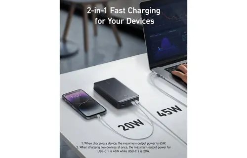 Anker 537 Power Bank 24K 65W Multi Device Fast Charging  For Phone , Tablet and Laptop 24'000mAh  - Black