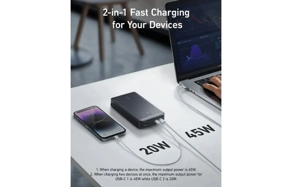 Anker 537 Power Bank 24K 65W Multi Device Fast Charging  For Phone , Tablet and Laptop 24'000mAh  - Black