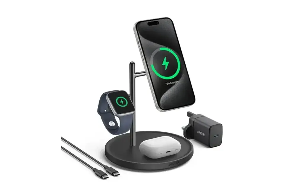 Anker MagGo 3 in 1 Charging Stand Wireless Charger With USB - C Cable For Apple Devices - Black