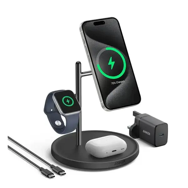 Anker MagGo 3 in 1 Charging Stand Wireless Charger With USB - C Cable For Apple Devices - Black