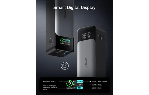 Anker 737 Laptop Power Bank PowerCore 24K, 140W 2x-USB-C 1x-USB With Smart Digital Display 24,000mAh - Black