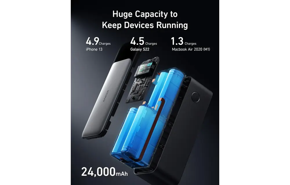 Anker 737 Laptop Power Bank PowerCore 24K, 140W 2x-USB-C 1x-USB With Smart Digital Display 24,000mAh - Black