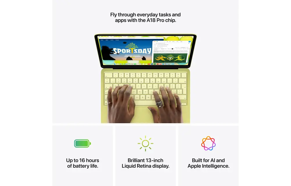Apple MacBook Neo13-inch A18 Pro chip with 6‑core CPU and 5‑core GPU, 8GB, 512GB SSD English & Arabic Touch ID - Citrus