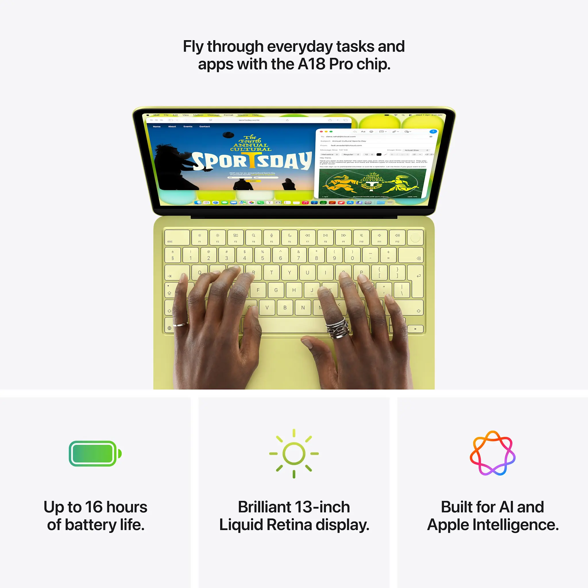 Apple MacBook Neo13-inch A18 Pro chip with 6‑core CPU and 5‑core GPU, 8GB, 512GB SSD English & Arabic Touch ID - Citrus