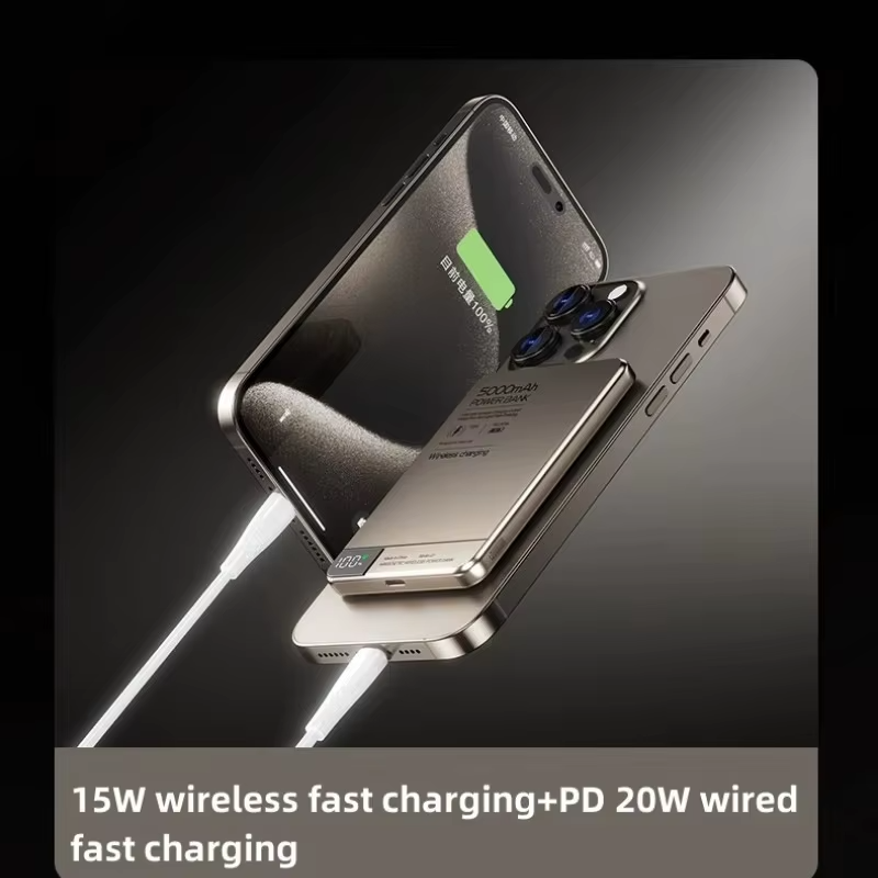 WiWU Ultra-Thin MagSafe Power Bank 15w, 5000mAh - Titanium Alloy