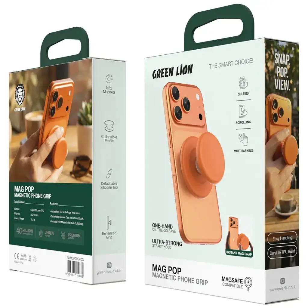 Green Lion Mag Pop MagSafe Magnetic Phone Grip - Orange