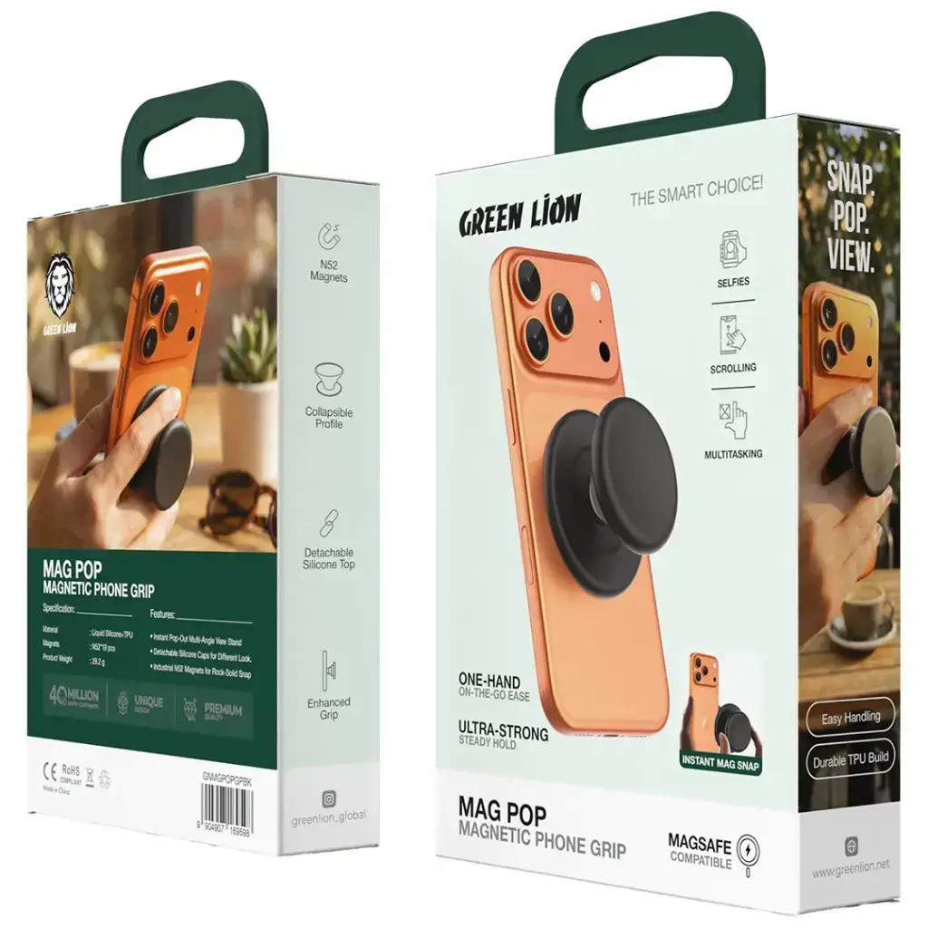 Green Lion Mag Pop MagSafe Magnetic Phone Grip - Black