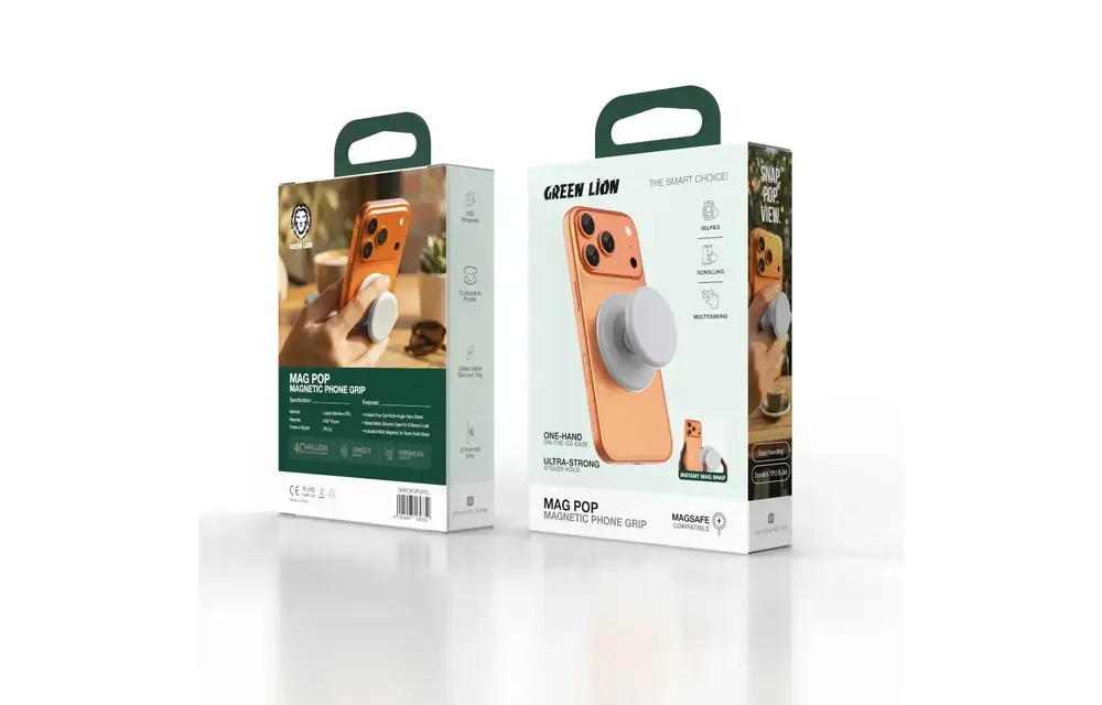 Green Lion Mag Pop Magnetic Phone Grip - Silver