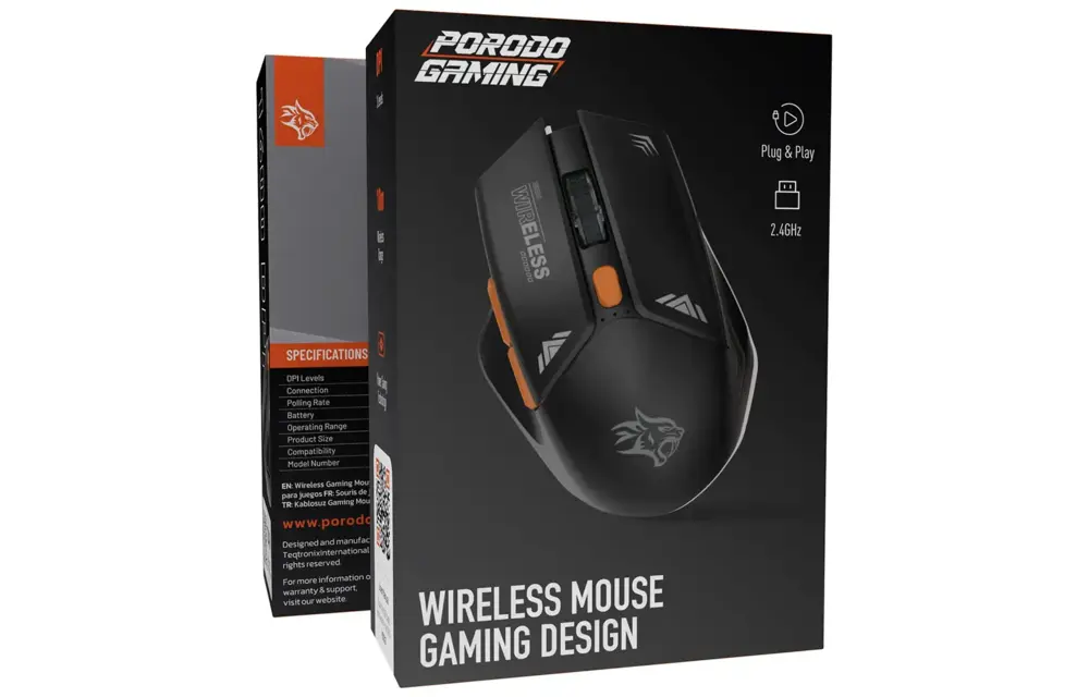 Porodo Gaming  Design 2in 1  Wireless Mouse 2.4g DPI 1600 - Black