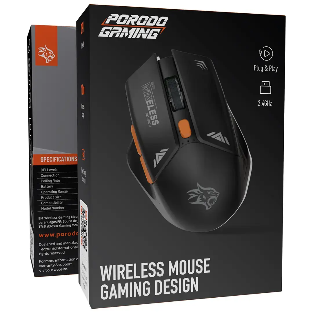 Porodo Gaming  Design 2in 1  Wireless Mouse 2.4g DPI 1600 - Black