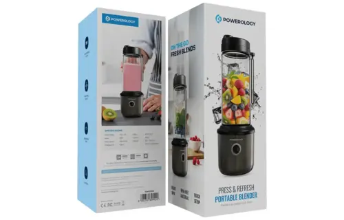 Powerology Press & Refresh Portable Blender 450ml 2500mAh 6 Blades 126W - Black