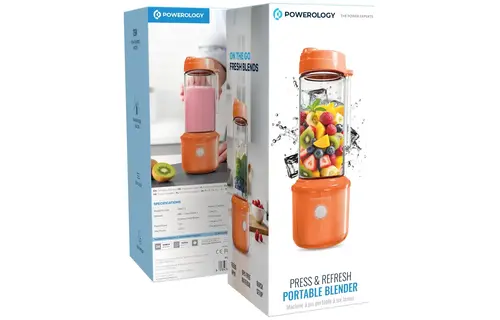 Powerology Press & Refresh Portable Blender 450ml 2500mAh 126W With 6 Blades - Orange