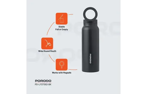 Porodo Lifestyle Magnetic Mount Water Bottle 32oz - Black