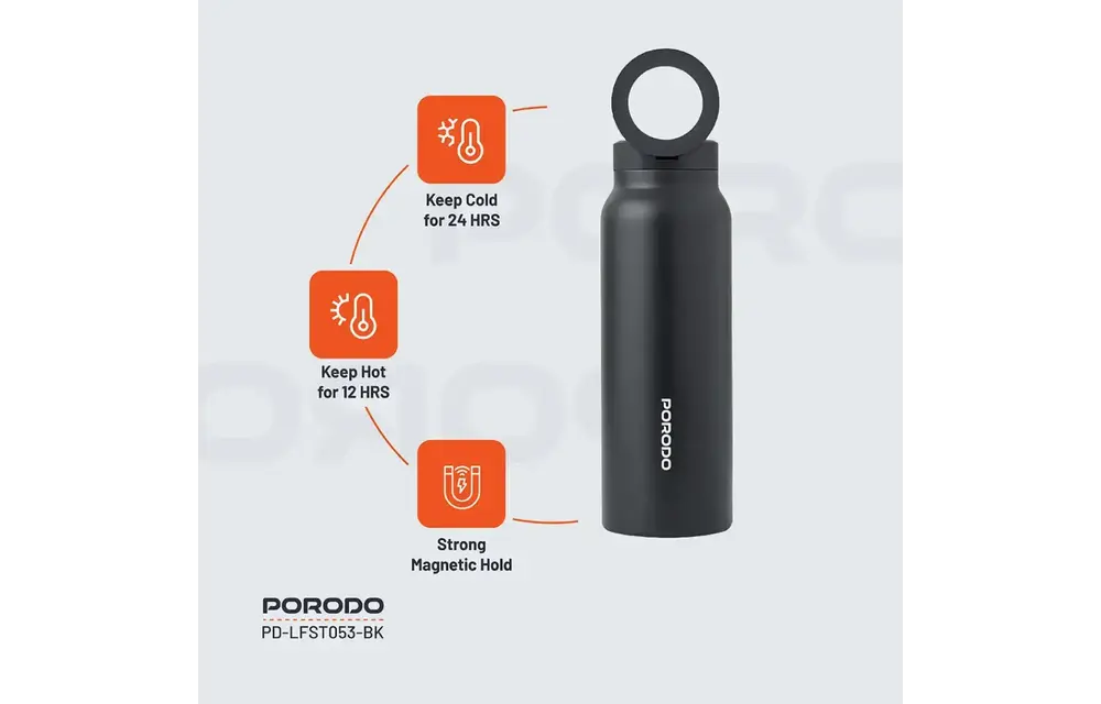 Porodo Lifestyle Magnetic Mount Water Bottle 32oz - Black