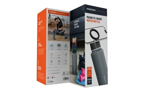 Porodo Lifestyle Magnetic Mount Water Bottle 32oz - Grey
