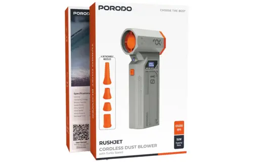 Porodo Rushjet Cordless Turbo Speed Dust Blower 5200 mAh,150W With 120000 RPM - Gold/Orange