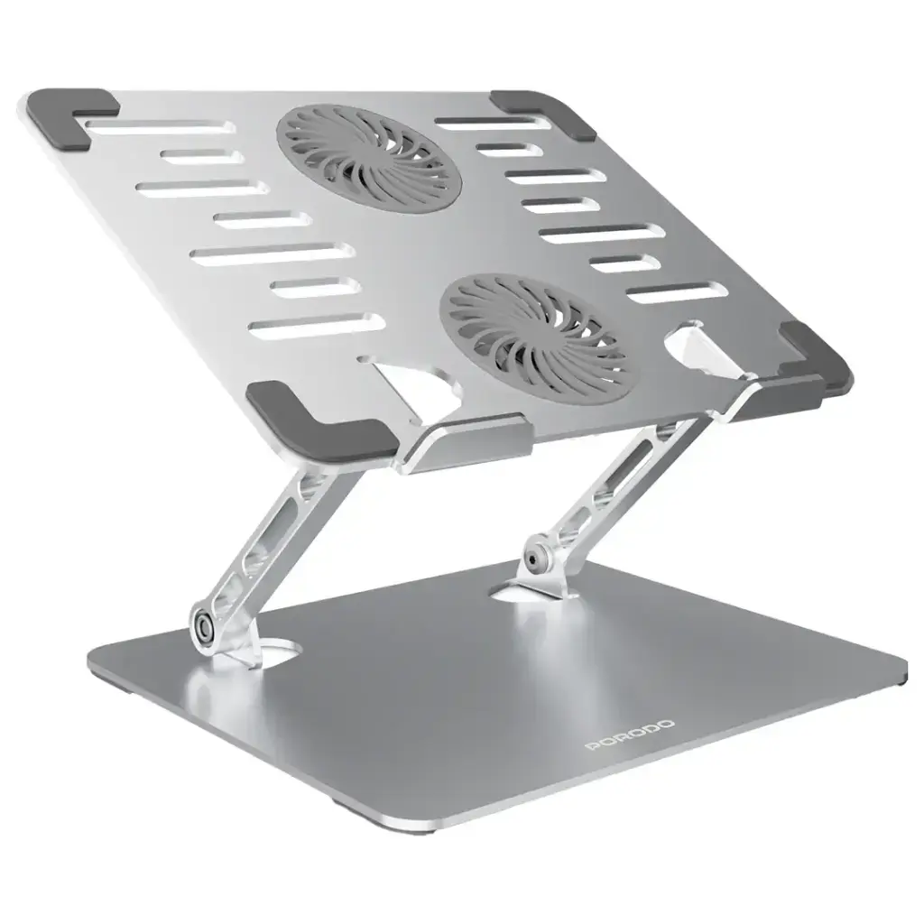Porodo Aerodesk with Cooling Fan Laptop Stand Adjustable Height - Silver