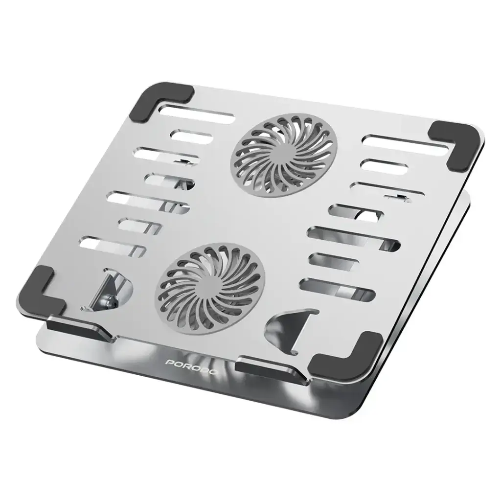 Porodo Aerodesk with Cooling Fan Laptop Stand Adjustable Height - Silver