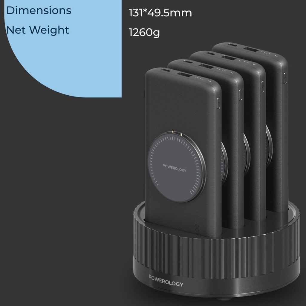 Powerology 4in1 Station 10000mAh PD 100W QC Wireless Power Bank - Black