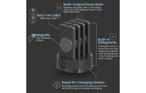 Powerology 4in1 Station 10000mAh PD 100W QC Wireless Power Bank - Black