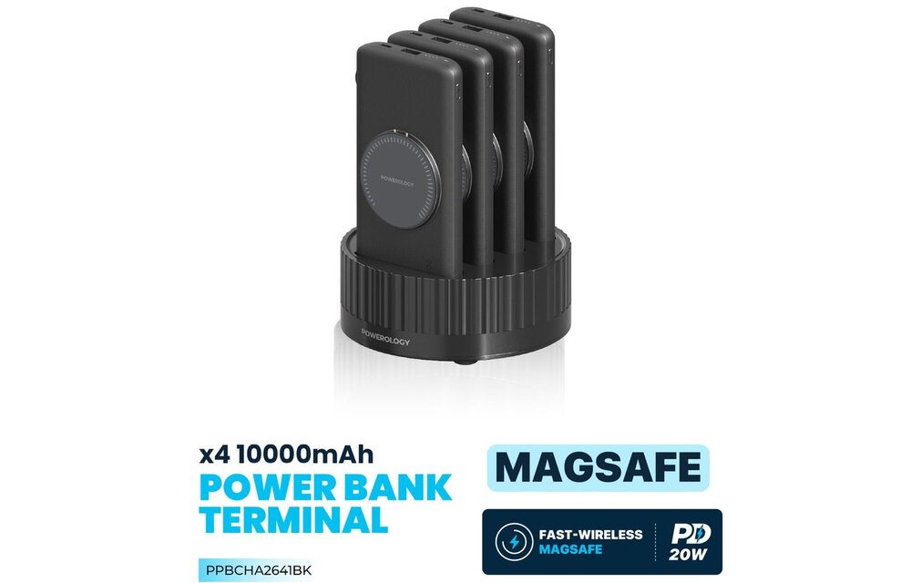 Powerology 4in1 Station 10000mAh PD 100W QC Wireless Power Bank - Black