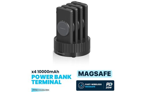 Powerology 4in1 Station 10000mAh PD 100W QC Wireless Power Bank - Black