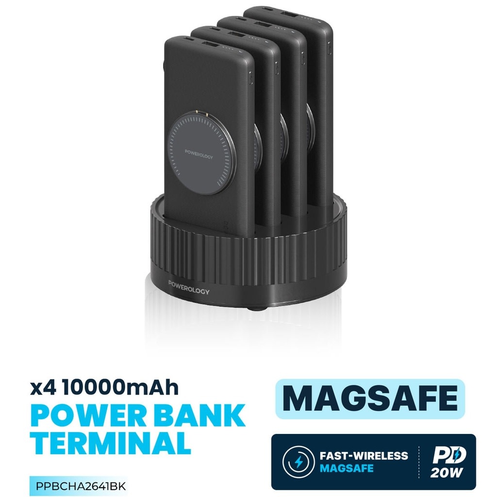 Powerology 4in1 Station 10000mAh PD 100W QC Wireless Power Bank - Black