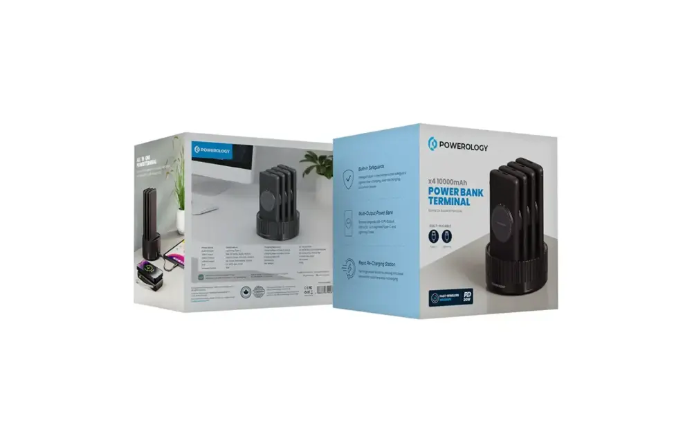 Powerology 4in1 Station 10000mAh PD 100W QC Wireless Power Bank - Black