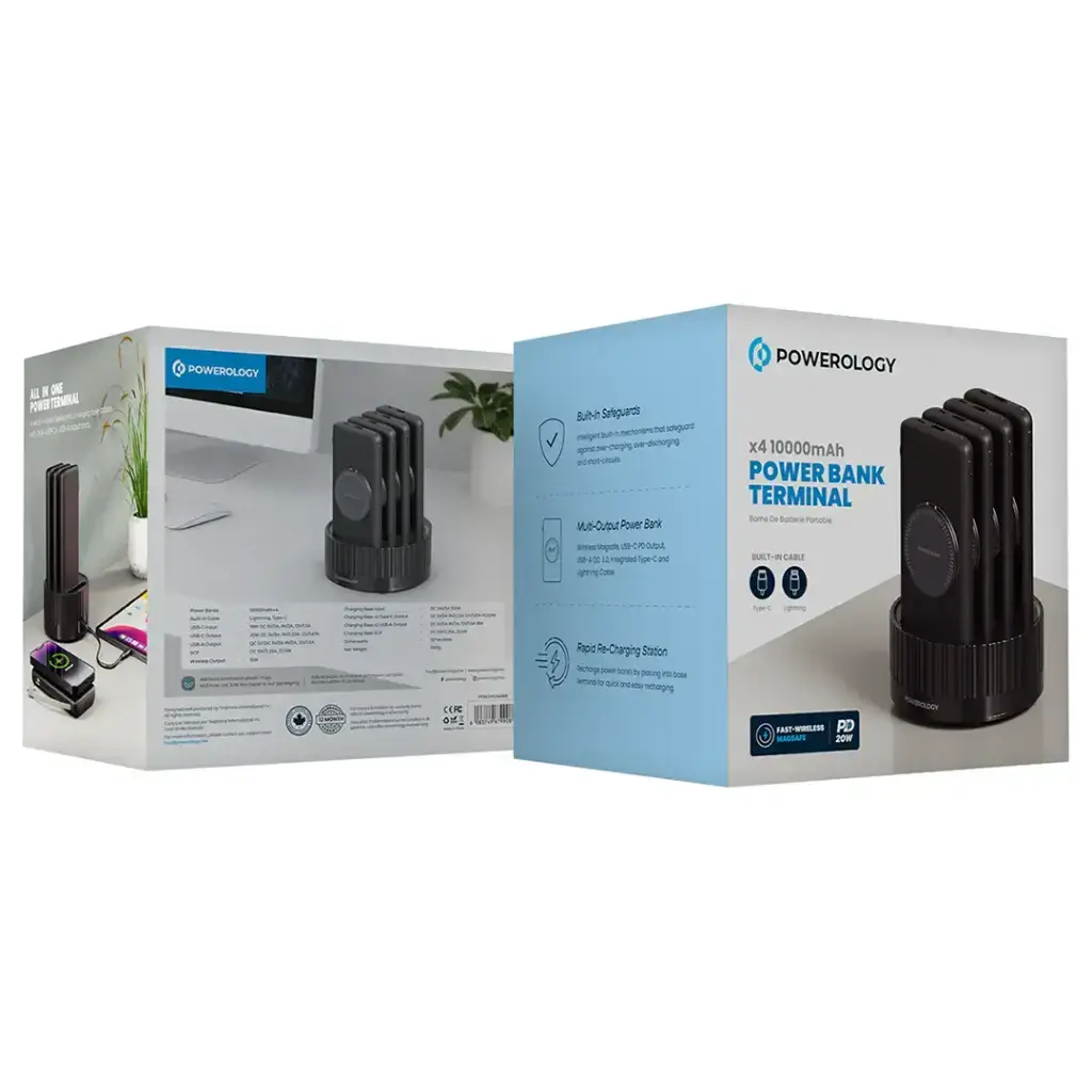 Powerology 4in1 Station 10000mAh PD 100W QC Wireless Power Bank - Black