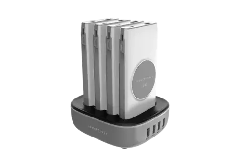 Powerology 4in1 Station 10000mAh 20W PD QC Wireless Power Bank Built-in Cable With Lightning And Type-C - White