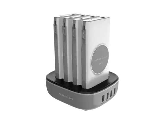 Powerology 4in1 Station 10000mAh 20W PD QC Wireless Power Bank Built-in Cable With Lightning And Type-C - White