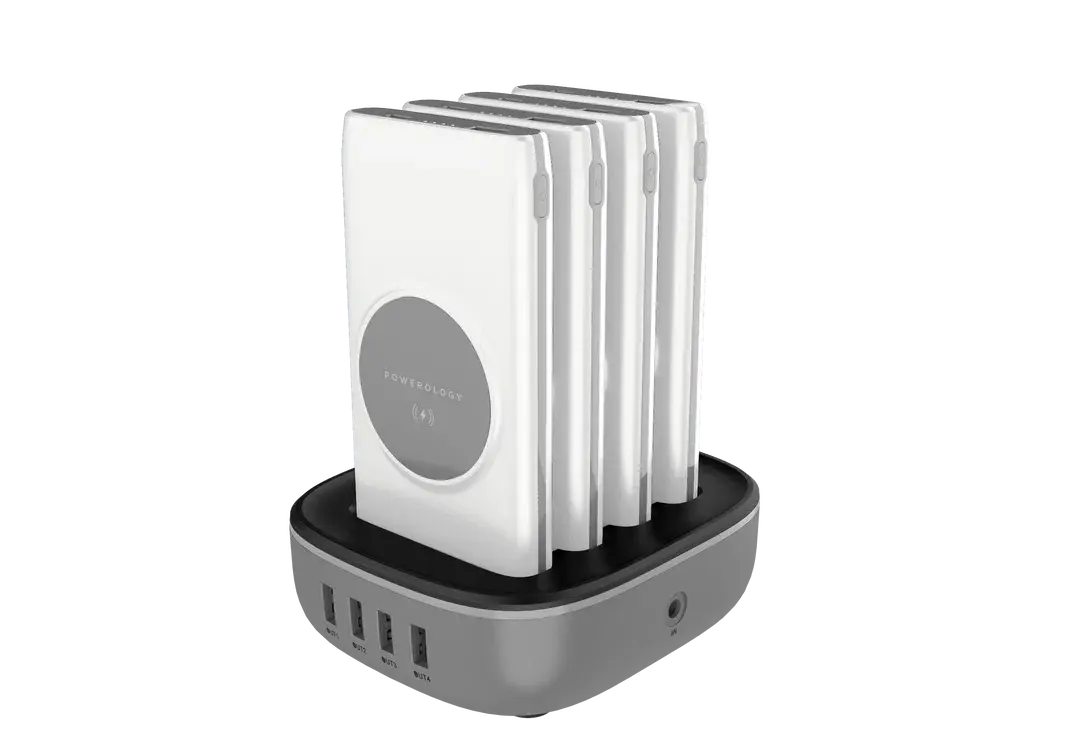 Powerology 4in1 Station 10000mAh 20W PD QC Wireless Power Bank Built-in Cable With Lightning And Type-C - White
